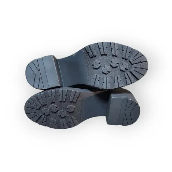 Just Fab Camber Knitted Cuff Lace-Up Booties Gray Caviar Chunky Heeled Size 9 - Picture 9 of 10